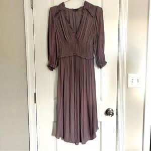 Anthropologie Mauve Long Sleeve Pleated Midi Dress